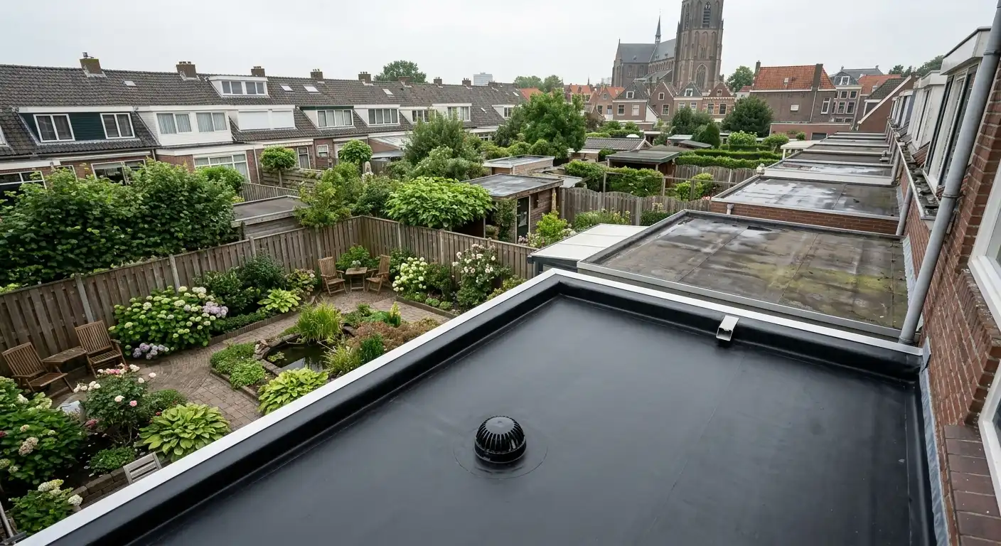 Uitbouw voorzien van EPDM en isolatie